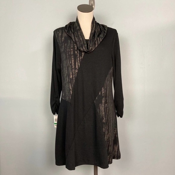 Nwt Style & Co. Ikat Extreme Festive Shine Black Gold Tunic Scarf Women's Size L - Picture 1 of 12